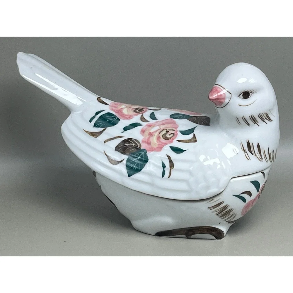 Vtg Porcelain Bird Trinket‎ Dish Figurine Decor 6.25